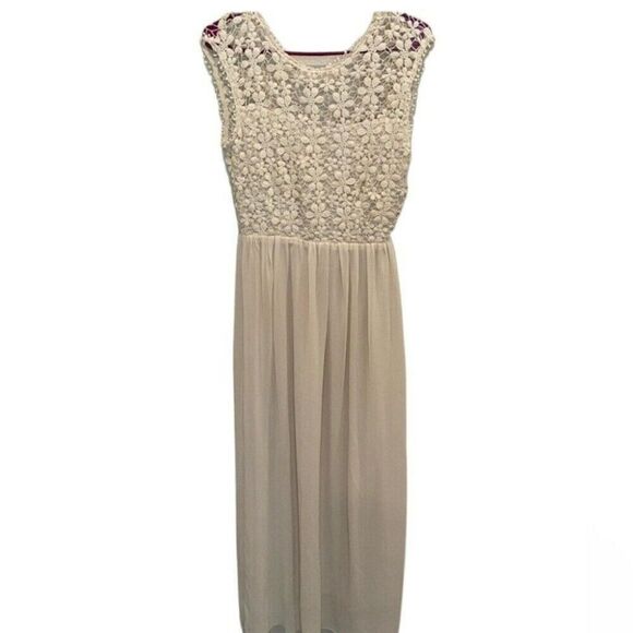 Women's Maxi Dress Gown Size Small Beige Tan Wedding Bridal Boho Neutral - Picture 1 of 10